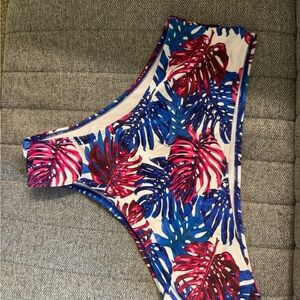 SHEIN Tropical Print Bikini Bottom - Blue and Pink